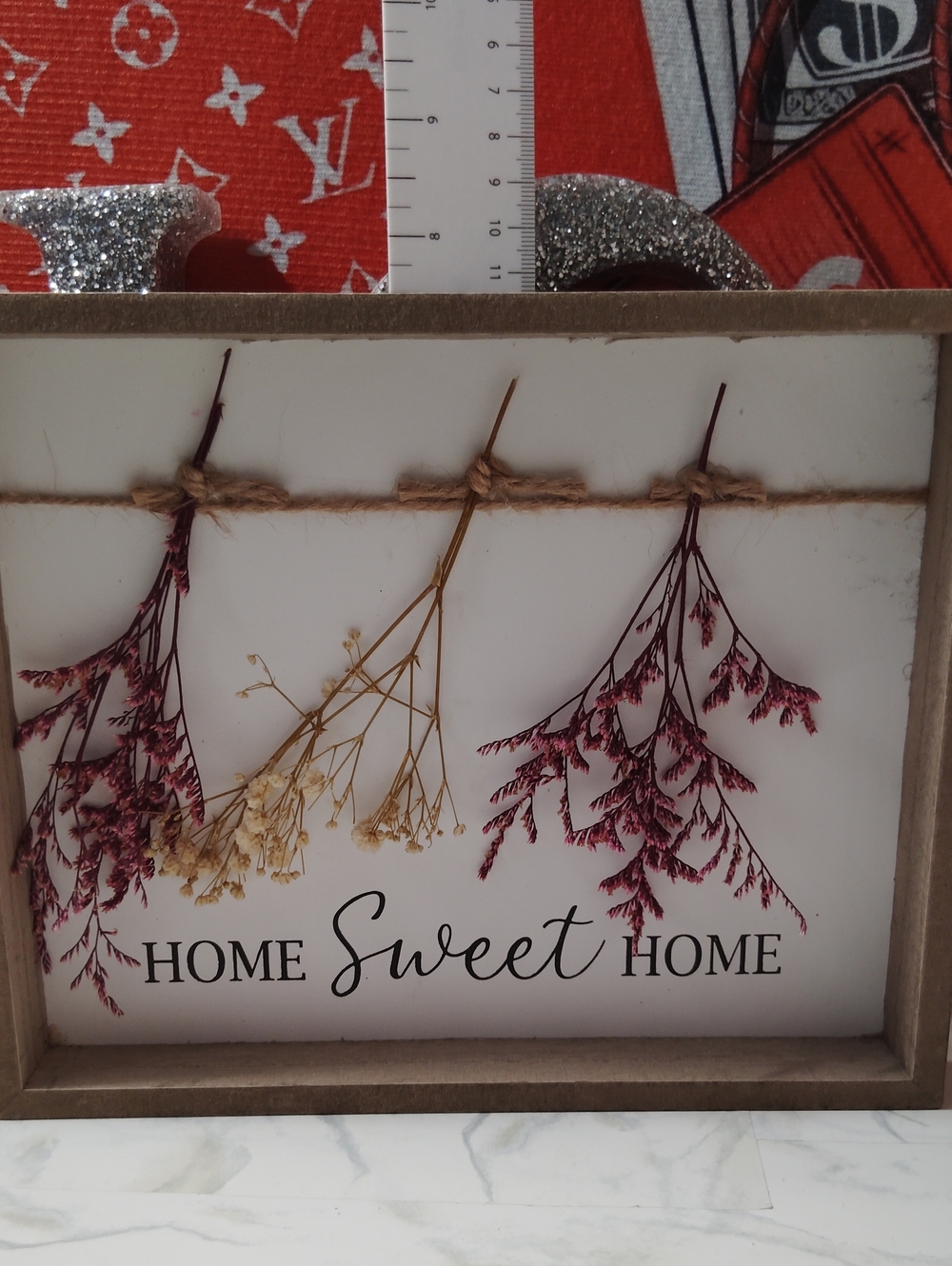 Home Sweet Home Floral Hanging Wall Art - White and Brown